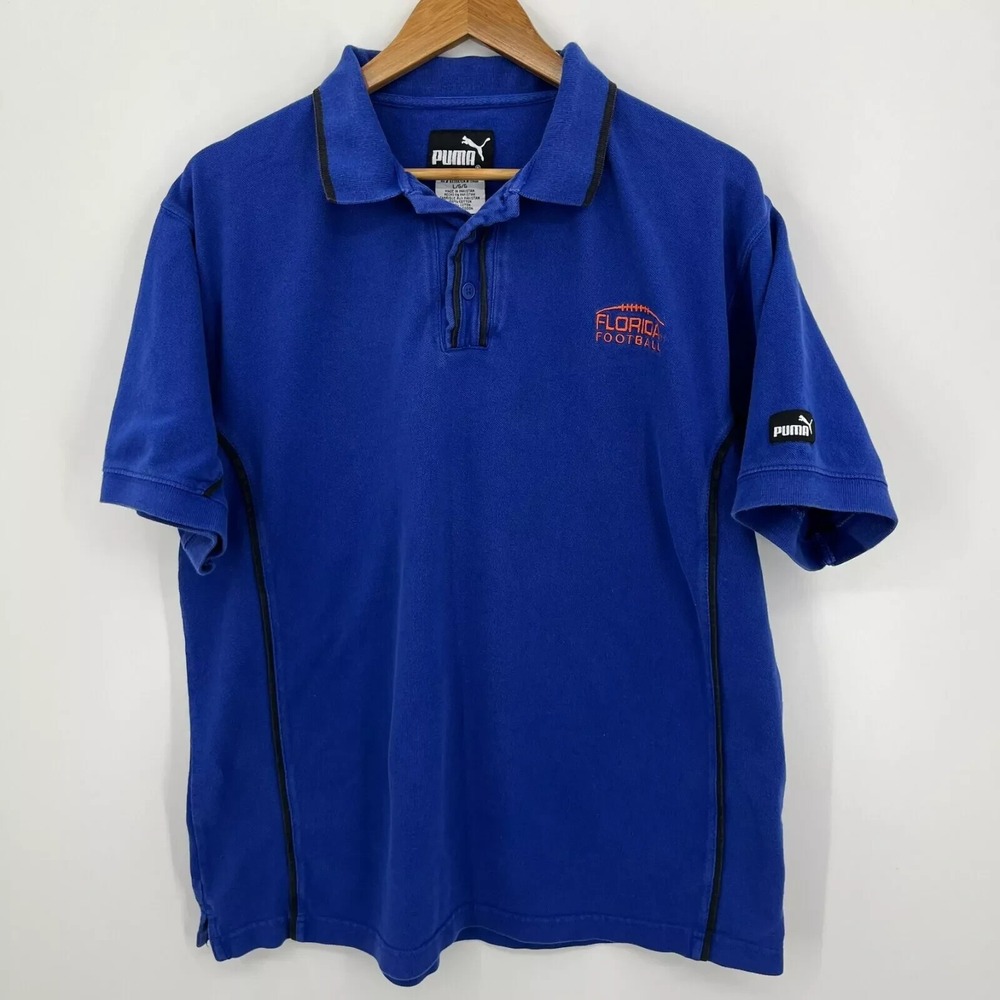 Puma Mens Florida Football Polo Shirt Blue Short Sleeve Size Large Vtg 90s